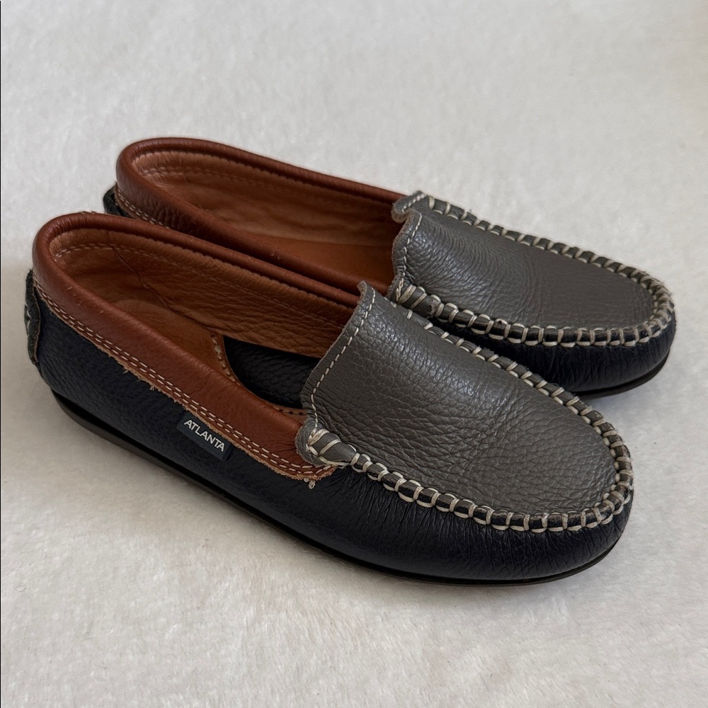 Atlanta Mocassin | Handmade Pebbled Leather Loafers Gray/Blue/Brown EU 30/US 13